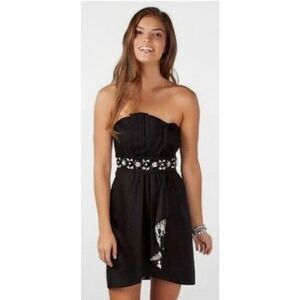 Lilly Pulitzer Crystal Black Toile Lining Strapless Beaded Waist Dress